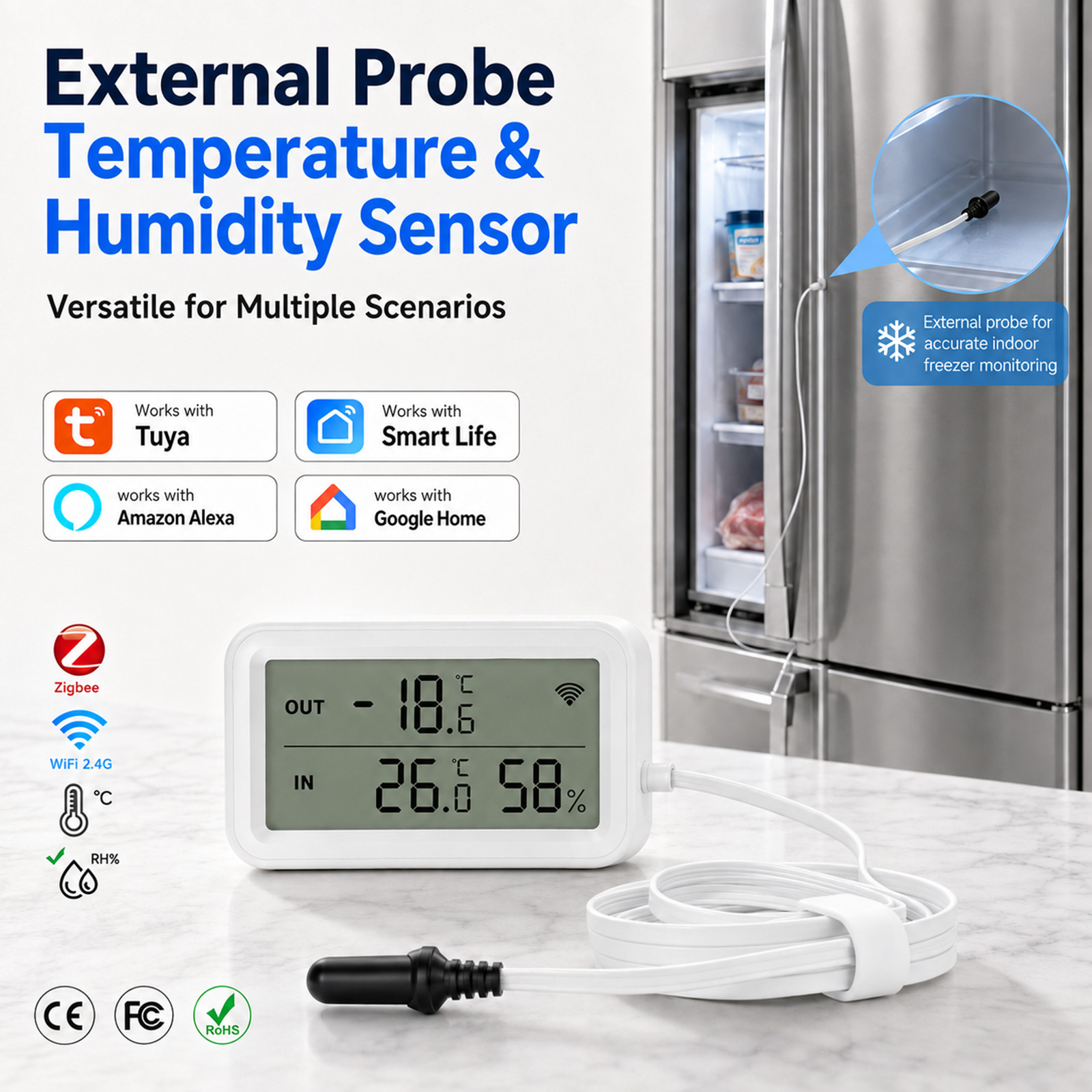 Wifi Thermostat - Externe waterdichte temperatuur- en vochtigheidssensor Tuya