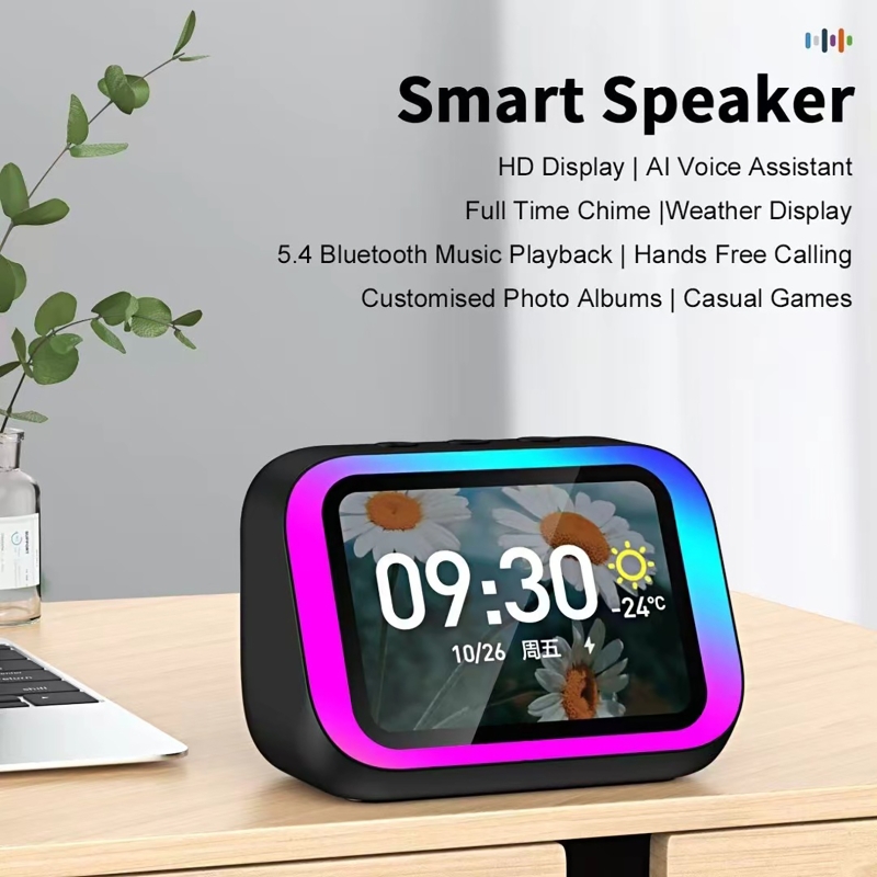 Smart Home Ai - AI-stemassistent Bluetooth-luidspreker met RGB-kleurenverlichting Wekker LED-scherm