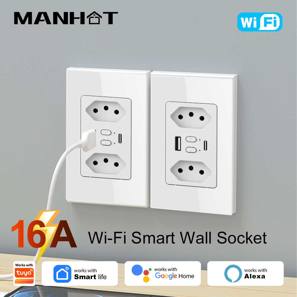 Smart Home Google Assistant - MANHOT Wifi Smart Brazil Socket Switch